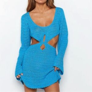 NWT Beginning Boutique Astrid Blue Crochet Cutout Mini Dress